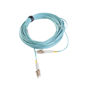 Jumper de Fibra Óptica Multimodo 50/125 XGLO OM3, LC-LC Duplex, OFNR, Color Aqua, 10 Metros