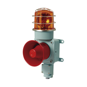 Combinación de luz de advertencia giratoria color Ámbar con bocina eléctrica para aplicaciones de la industria a 24 VCD, máx. 120 dB