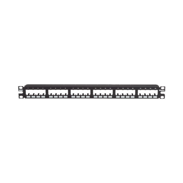 Panel de Parcheo Modular Mini-Com (Sin Conectores), Plano de Instalación al Ras, Sin Blindaje, de 24 puertos, 1UR
