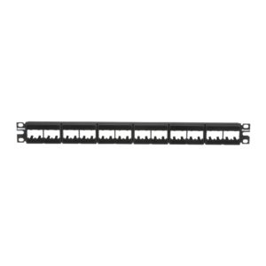 Panel de Parcheo Modular Mini-Com (Sin Conectores), Plano, Sin Blindaje, Con Etiqueta y Cubierta, de 24 puertos, 1UR