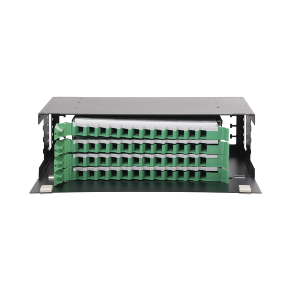 Distribuidor de Fibra Óptica con bandejas deslizables, vacío, 19in, acepta 48 adaptadores "LC Duplex" o "LC Simplex" o 48 "SC" Simplex, 3U