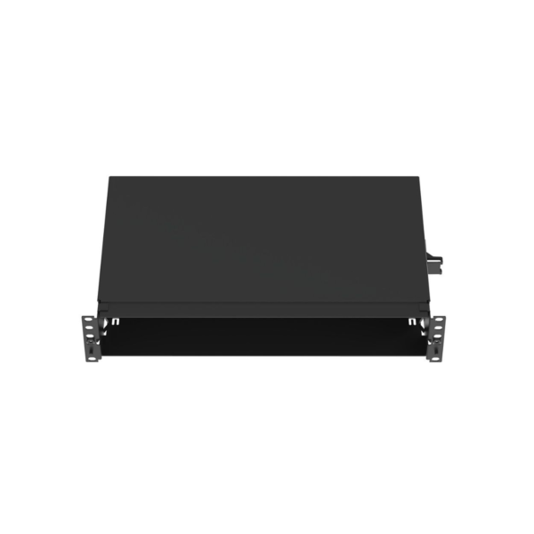 Panel de Distribución de Fibra Óptica, Acepta 8 Casetes QuickNet o Placas FAP/FMP con Panel CFAPPBL2 (No Incluido), Bandeja Fija, Hasta 192 Fibras, Color Negro, 2UR