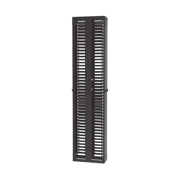 Organizador Vertical PatchRunner™, Doble (Frontal y Posterior), Para Rack Abierto de 45 Unidades, 8in de Ancho, Color Negro